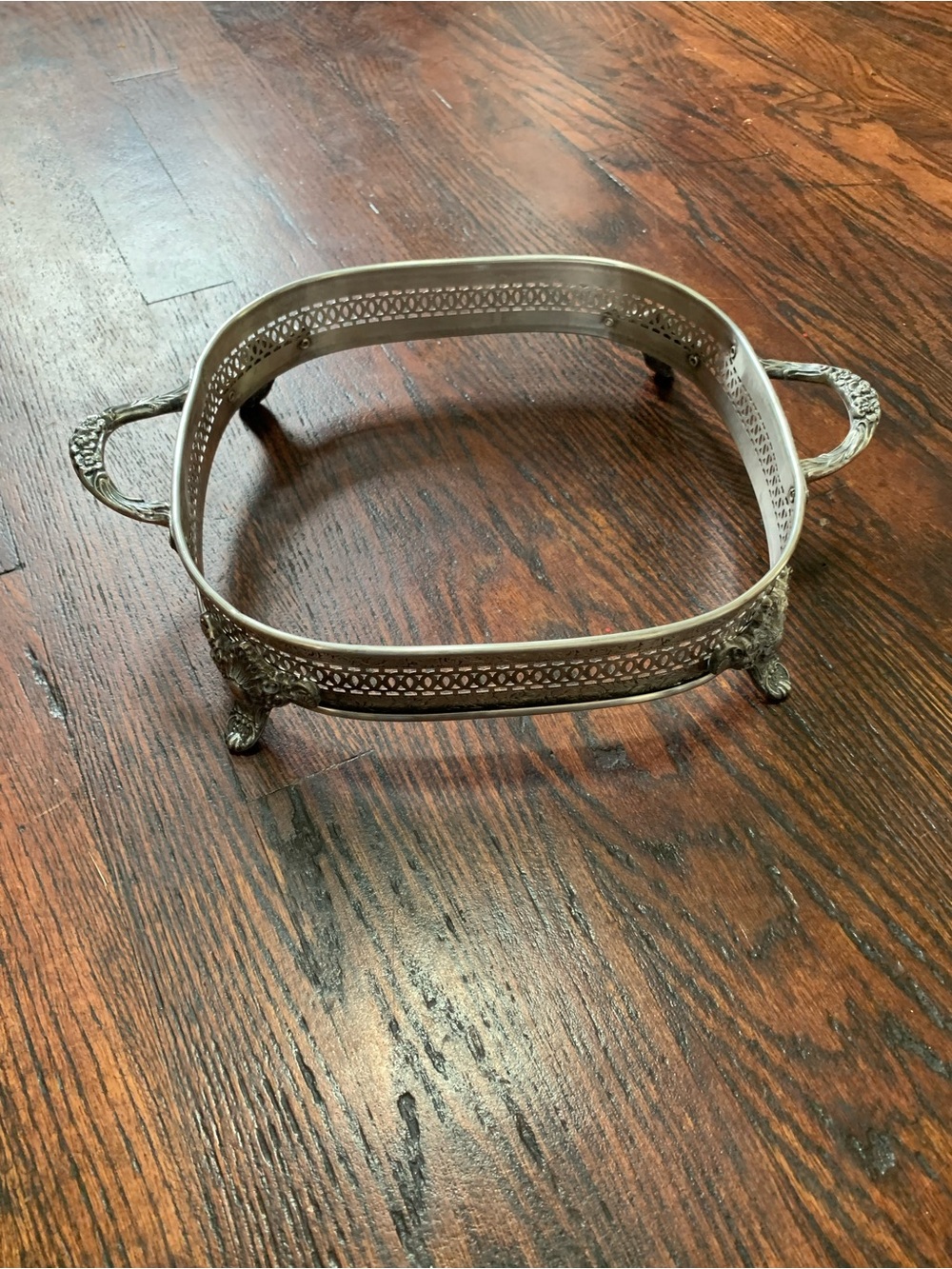 Vintage Silver Plated Chafing Dish Frame Ornate Reticulated Casserole Holder